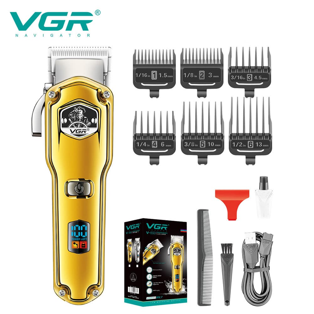 Vgr693 Professional Hair Salon Metal Digital Display Electric Hair Clipper Ipx7 Full Body Washable Electric Trimmer