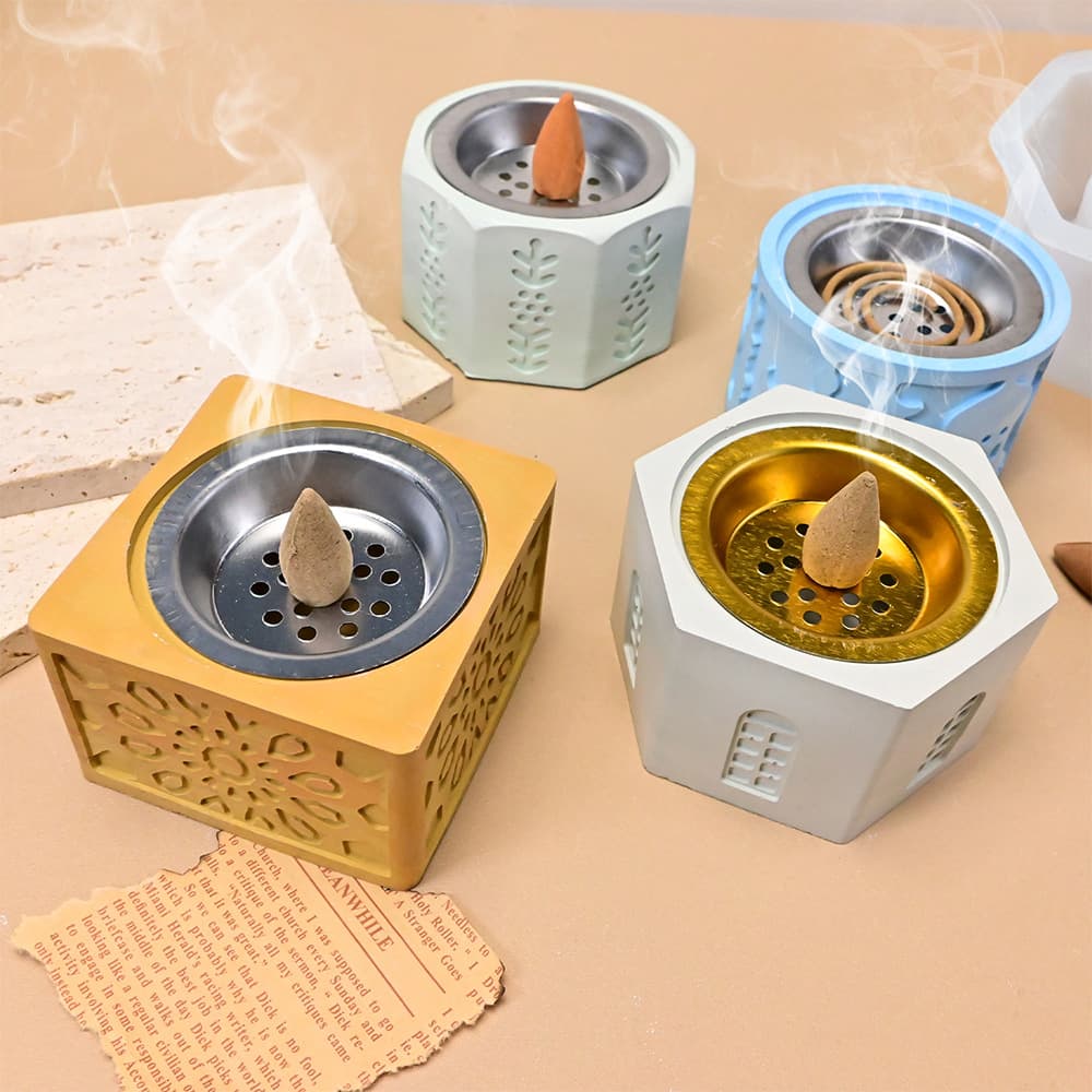 DIY Middle Eastern Aromatherapy Burner Storage Box Mold Round Octagonal Candle Cup Incense Burner Gypsum Ornament Silicone Mold