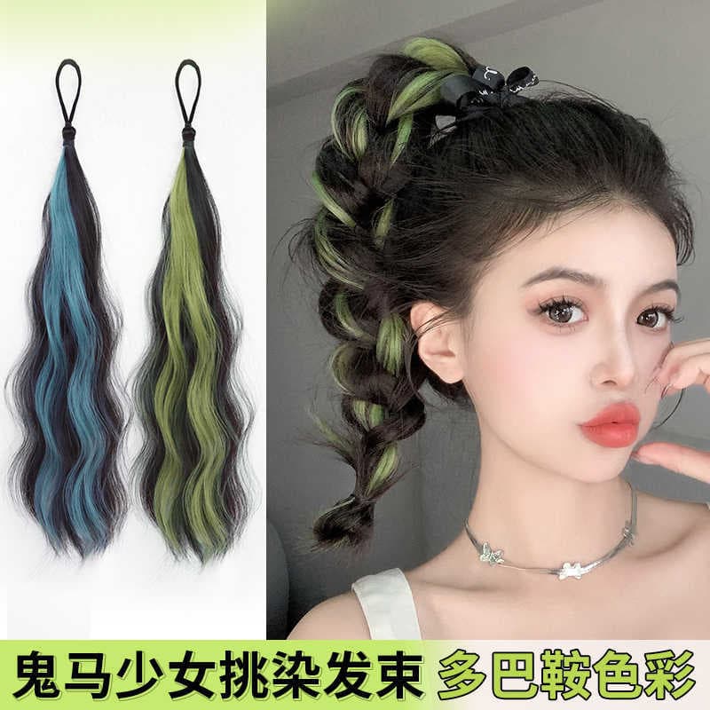 Colorful Hair Braids Extensions Long Tail Side Braid Highlighted Hair Bundles Fake Hair Dyeable And Permable Hair Accessories
