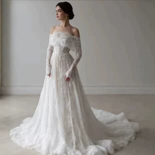 Wedding Dress 2026 Summer New One-Shoulder Lace-Up Back Lace Train Wedding Gown with Large Skirt