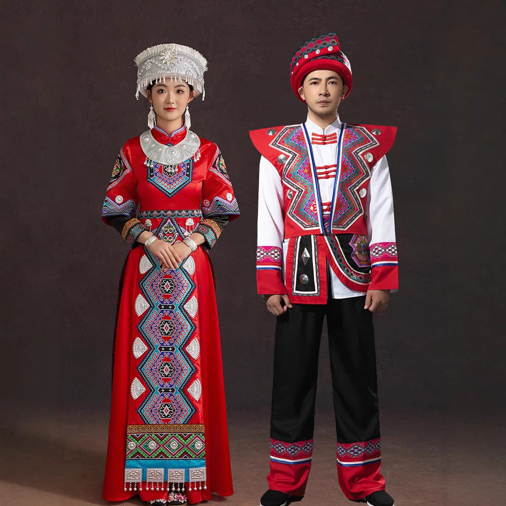 New Tujia Costume Women Adult Xiangxi Minority Men Miao Embroidery Dance Performance Suit Set