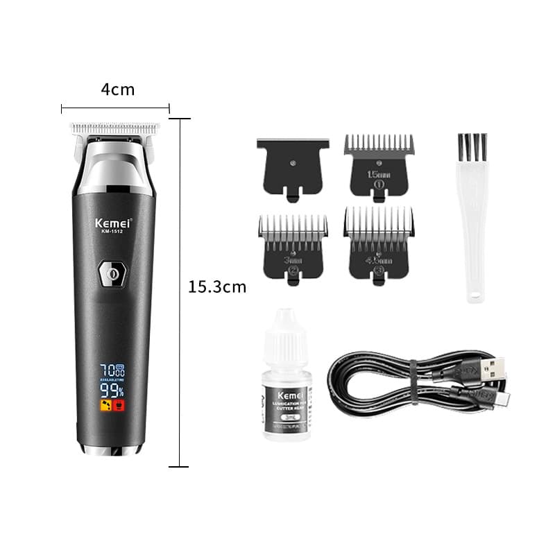 KM-1512 KEMEI New Home Hair Clipper with LCD Digital Display, Fast Charging, and Hair Sculpting Function.