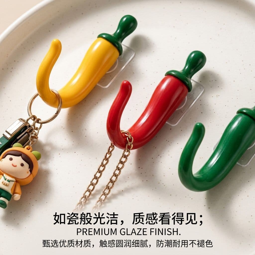 Creative Chili Pepper Wall-Mounted Coat Hook with Screws, Key Hook for Behind Door, Entryway, Foyer, Wall Hanging Clothes Hook