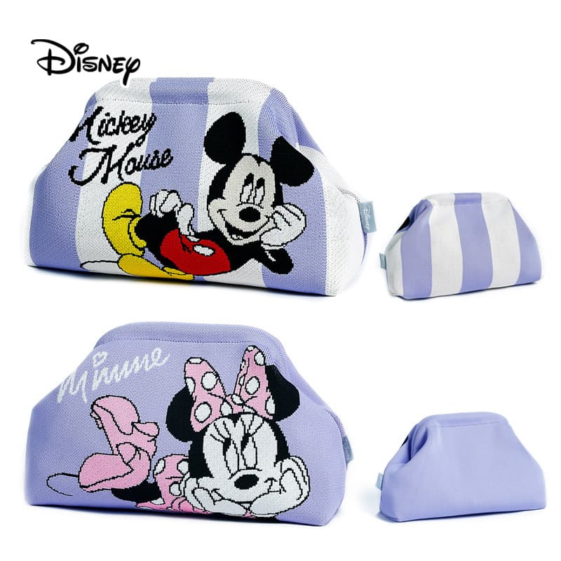 Meska co-branded authentic fashionable Mickey and Minnie large-capacity knitted clutch bag fly woven versatile cosmetic bag