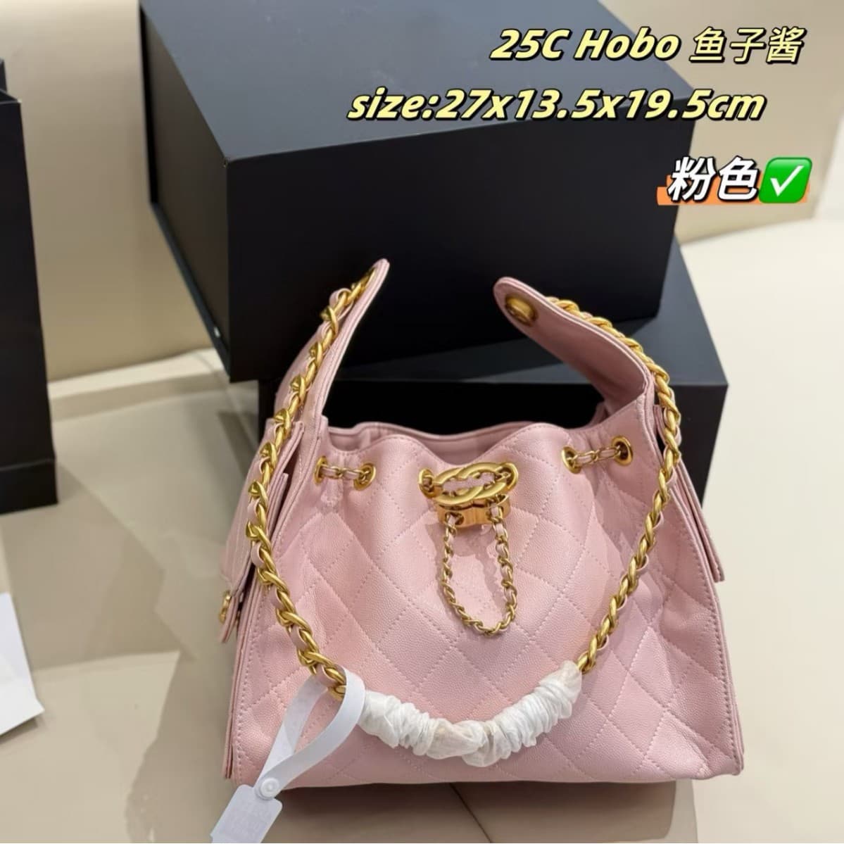 Original cowhide 25BAG drawstring bucket bag, retro rhombus hobo underarm bag, shoulder handbag, genuine leather underarm bag