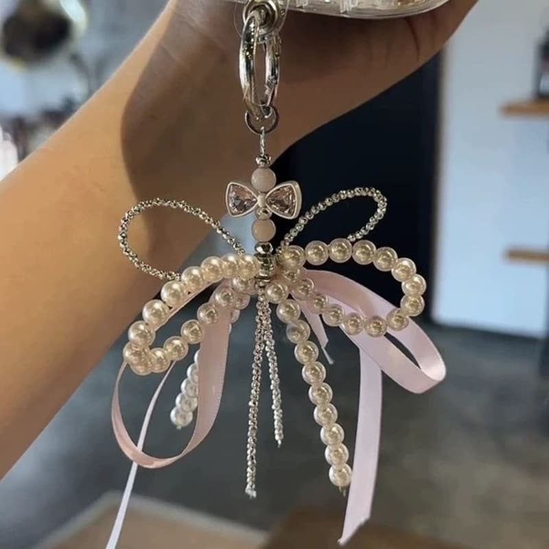 Korean ballet style girl fan with bow phone case pendant inlaid with diamond hand beads bag ccd decoration