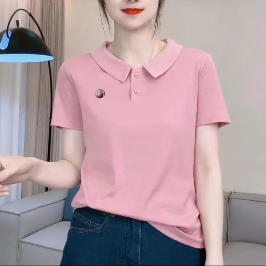 2024 New Summer Maternity T-Shirt with Doll Collar, Short Sleeve, Fashionable and Casual Youthful Top