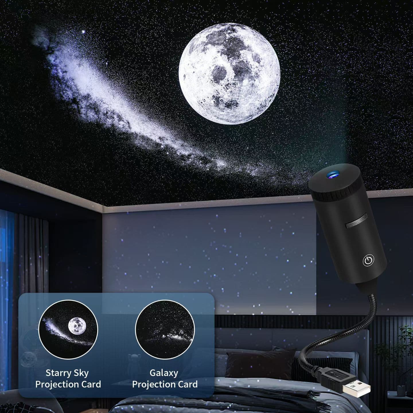 Cross-border USB Car Starry Sky Projection Lamp Romantic Galaxy Bedroom Star Atmosphere Light Car Star Ceiling