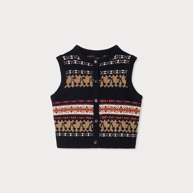 2025 Autumn/Winter New Cherry Cardigan Pure Wool Vest Girls' Waistcoat Sweater