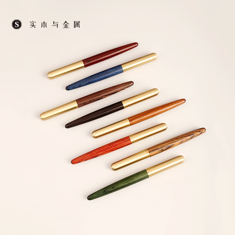 Manufacturer Wholesale Brass Sandalwood Business Ink Bag Pen Set Students Can Use Creative Gift Signature Pen with Engraved Logo