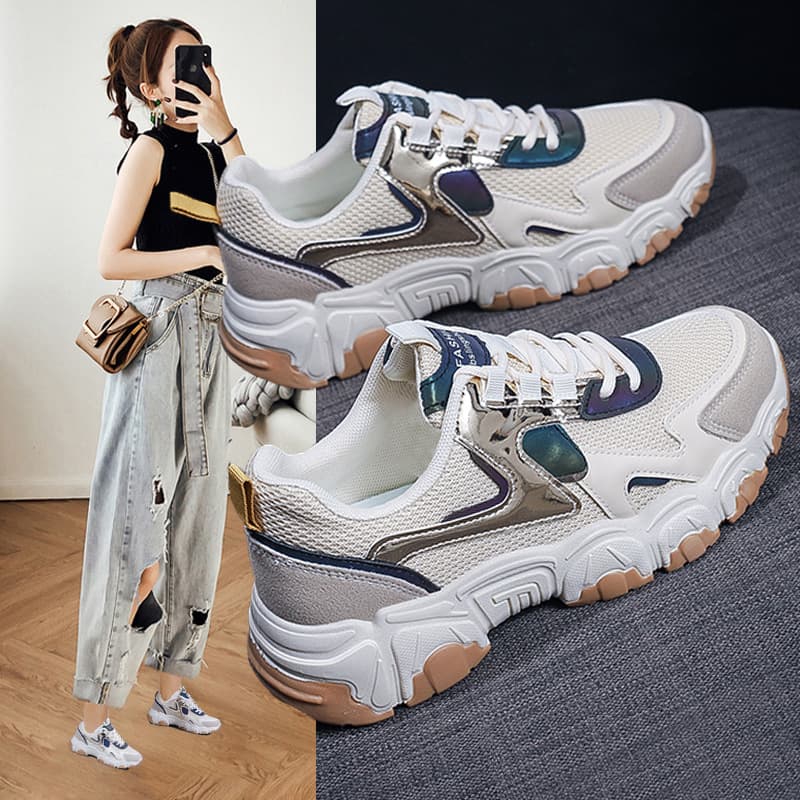 2024 Spring New Korean Dad Sneakers Women Breathable Sports Shoes Ins Street Photography Casual Shoes Student Running Shoes