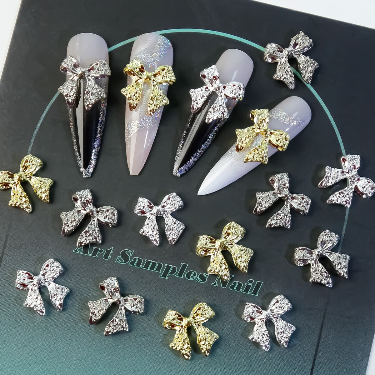 Japanese-Style Gold-Stamped Bow Nail Art Accessories Bow Tie Ribbon Light Luxury Simple Alloy Nail Decoration Accessories Wholesale