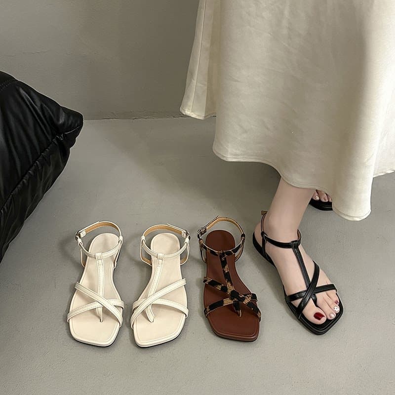 Roman Sandals French Style Flat Square Toe Open Toe Women's Summer 2026 New Arrival
