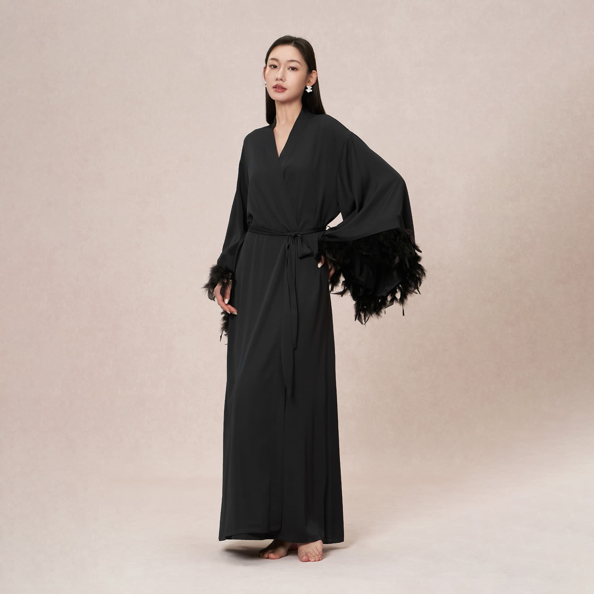 Hotel Robe Women Morning Robe Bride Bridesmaid Wedding French Style Feather Spring Summer Light Luxury Elegant Robe Set
