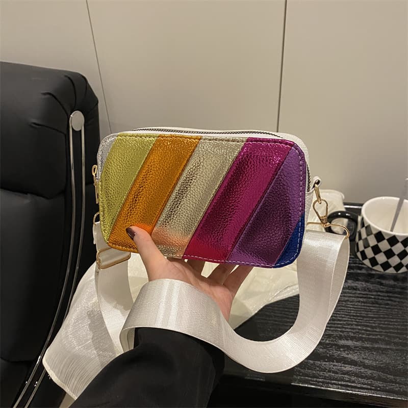 2026 Fashionable European and American Camera Bag, Trendy Ins Style Rainbow Color Block Crossbody Shoulder Bag for Women, Small Square Purse