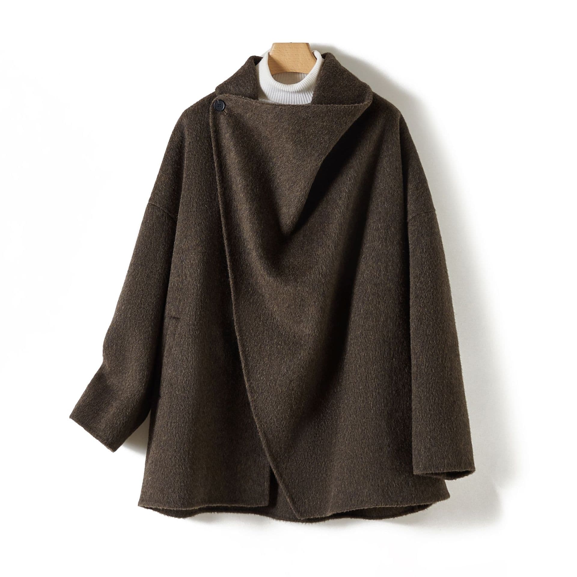 Custom Yak Wool Double-Faced Loose Coat 2026 Autumn/Winter Women's Thickened Wool Single-Button Overcoat