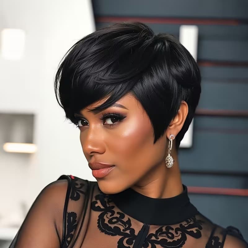 2026 New European and American Wigs Oblique Bangs African Short Hair Brazilian Hot Selling Short Hair Wig Manufacturer Wholesale Labeled Hair
