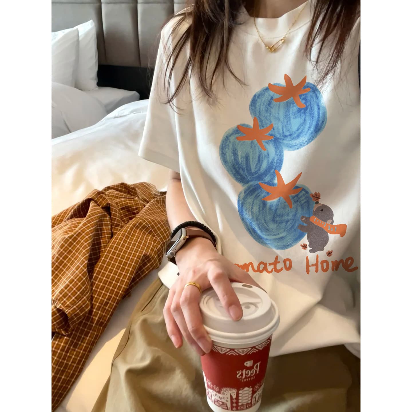 Pure cotton watercolor style printed short-sleeved T-shirt for women summer 2026 new loose slimming versatile bottoming inner top