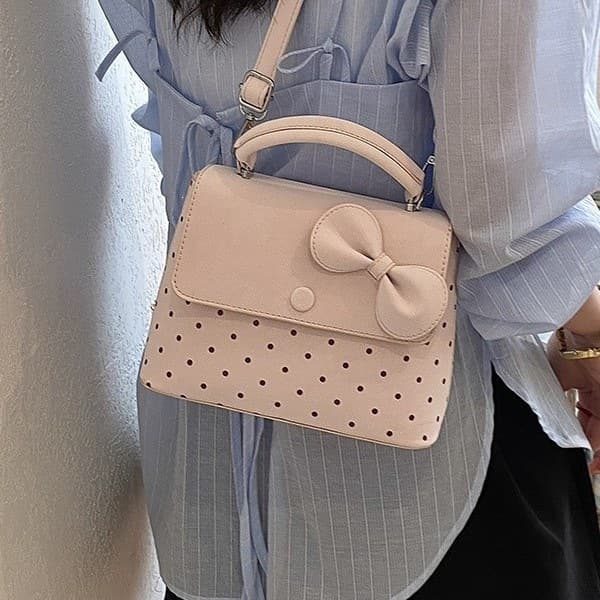 Korean Cute Polka Dot Bow Mini Handbag Children's Fashionable Crossbody Shoulder Bag