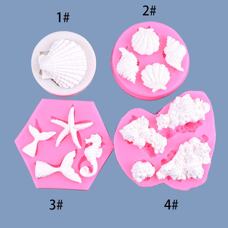 Ocean Shell Fish Tail Coral Stone Silicone Mold Baking Gum Paste DIY Chocolate Cake Decoration Mold
