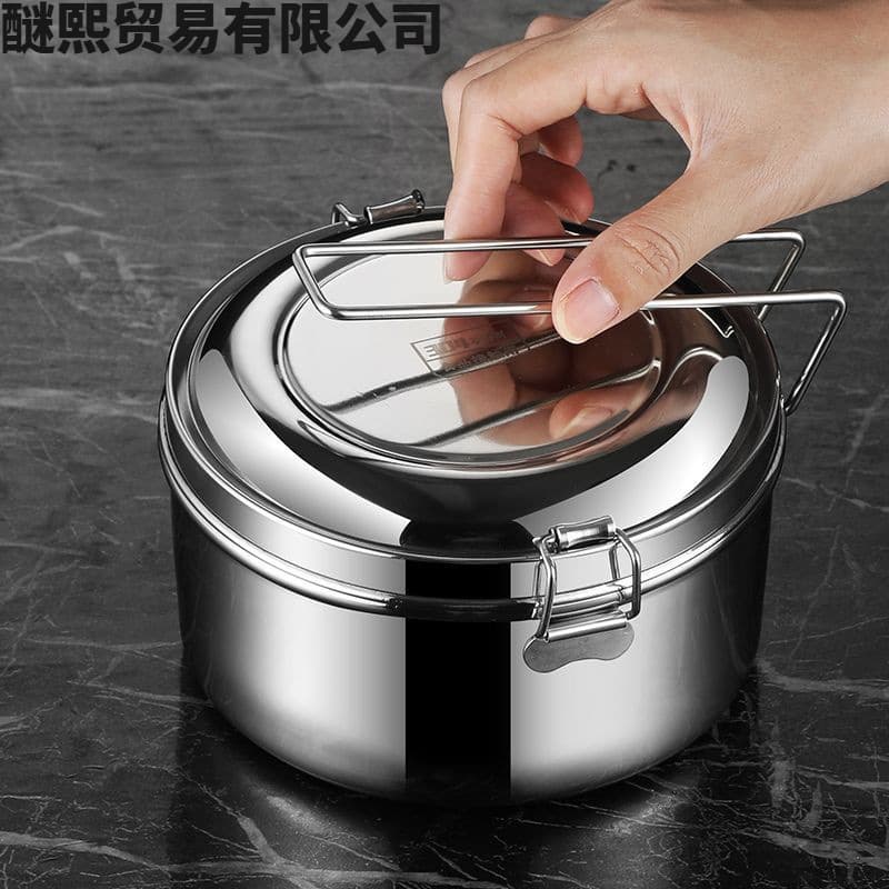 316 Stainless Steel Rice Steamer Lunch Box with Lid, Food-Grade Round Bento Box for Students and Adults, Divided Lunch Container for Office and Cafeteria