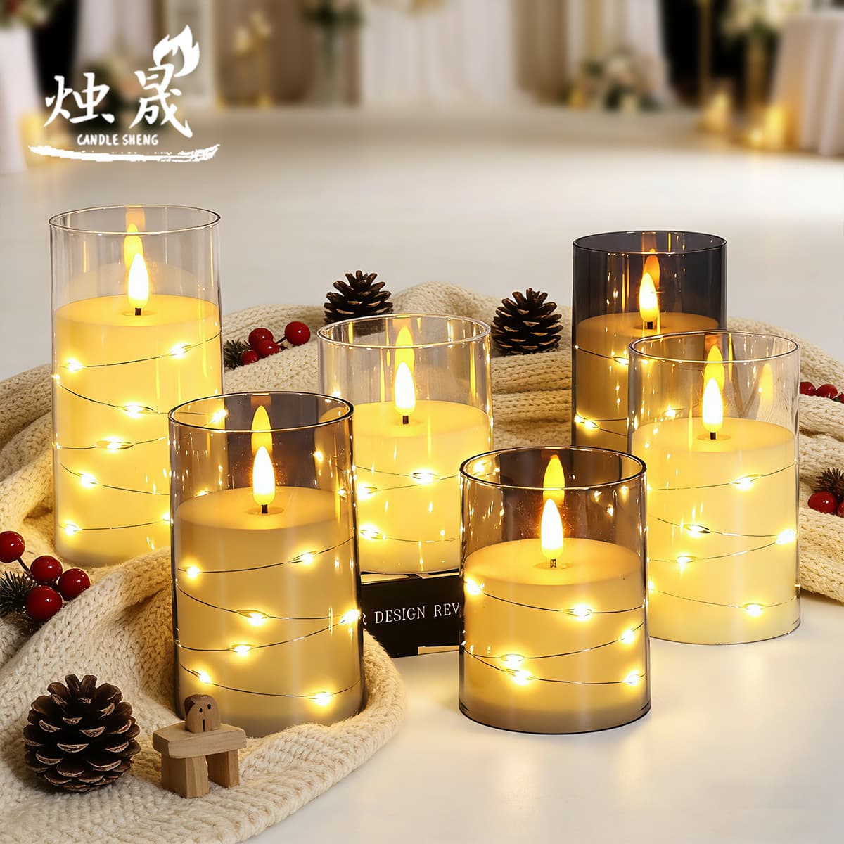 LED electronic candle light Christmas party light string Western restaurant decoration acrylic with cup candle wedding arrangement