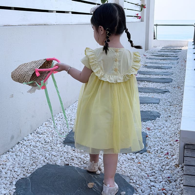 Girls Summer Dress 2026 New Fashionable Children Princess Birthday Tulle Skirt Baby First Birthday Party Gown Summer