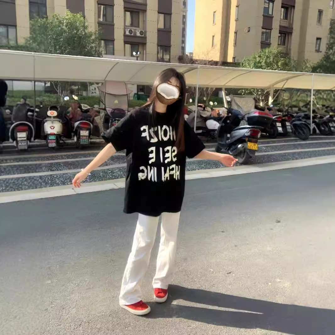Plus size black casual letter print lazy style short sleeve T-shirt for men and women summer oversize loose student top