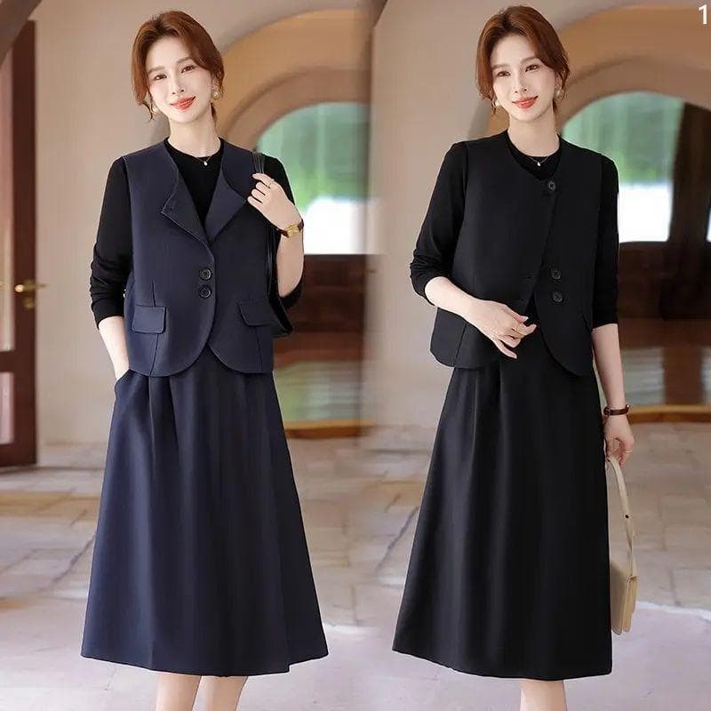 Fashion Suit Set Women 2026 Autumn New Stylish Trendy Slimming Vest Base Tee Skirt Three-Piece Set