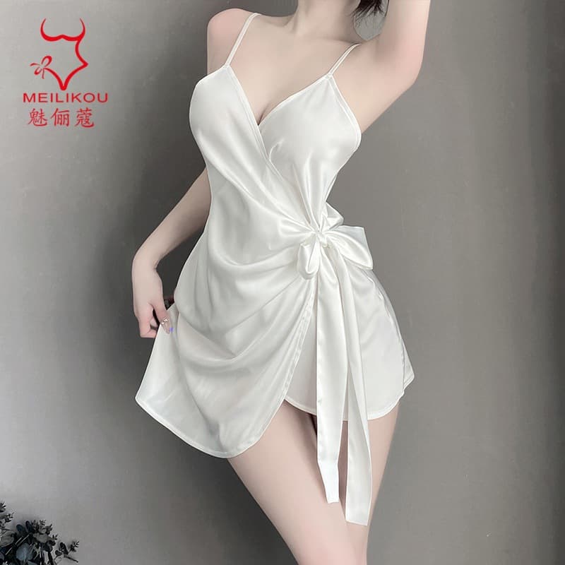 Meiliko Sexy Nightgown for Women Slimming Camisole Sleep Dress Ice Silk Pure Desire Style Slimming High-End Loungewear 2130