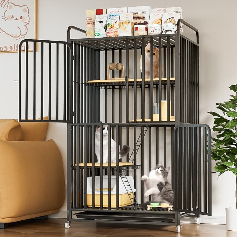 Extra Large Cat Cage with Spacious Interior, Indoor Cat Villa with Reinforced Thick Bars, Includes Litter Box Area