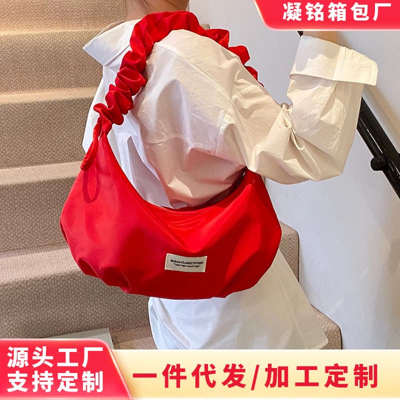 Nylon Bag Women 2025 New Style Single Shoulder Dumpling Bag Women's Bag Niche Versatile Commute Crossbody Bag Pleated Underarm Bag