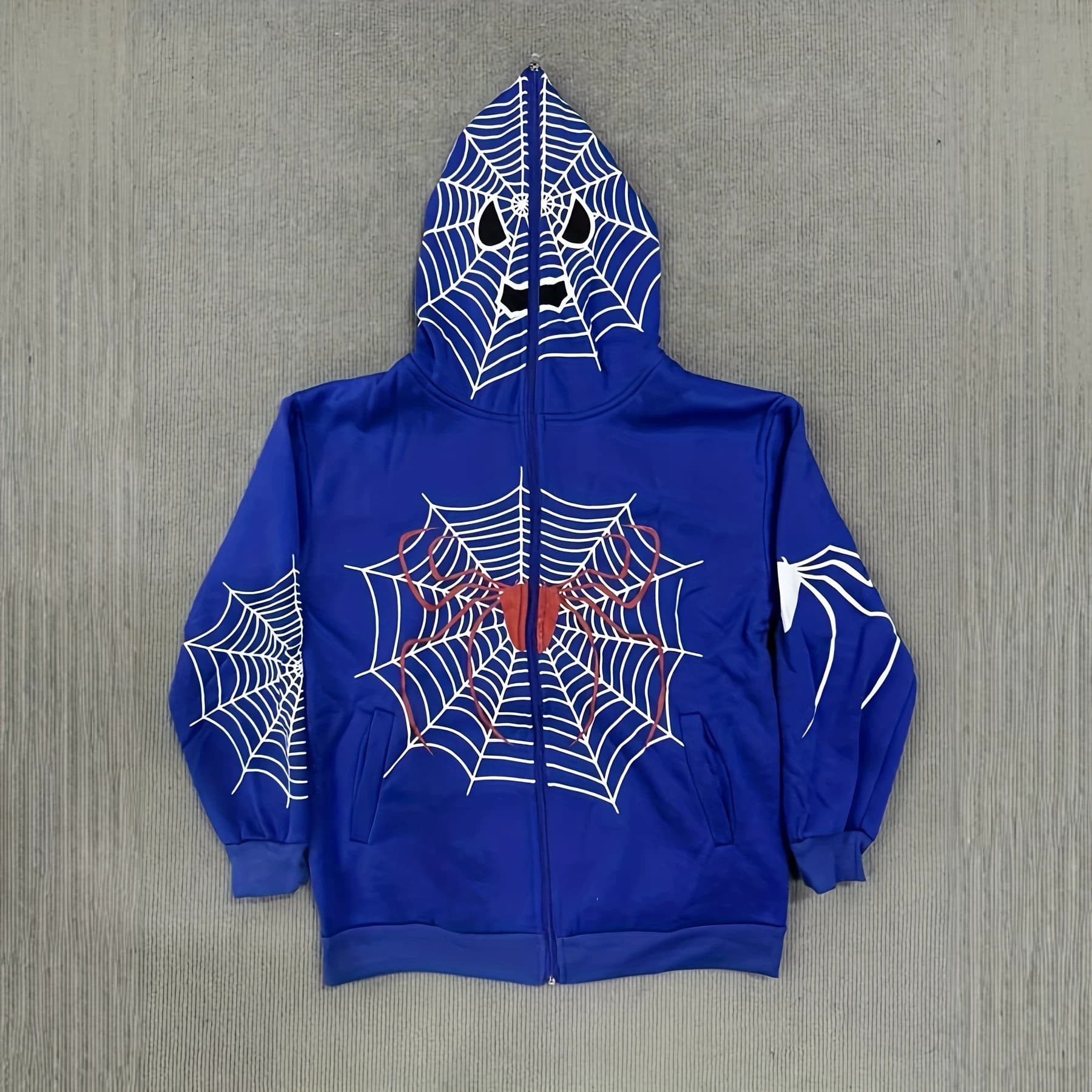 Women's Y2K Spider Web Graphic Hoodie Black White Zip Up