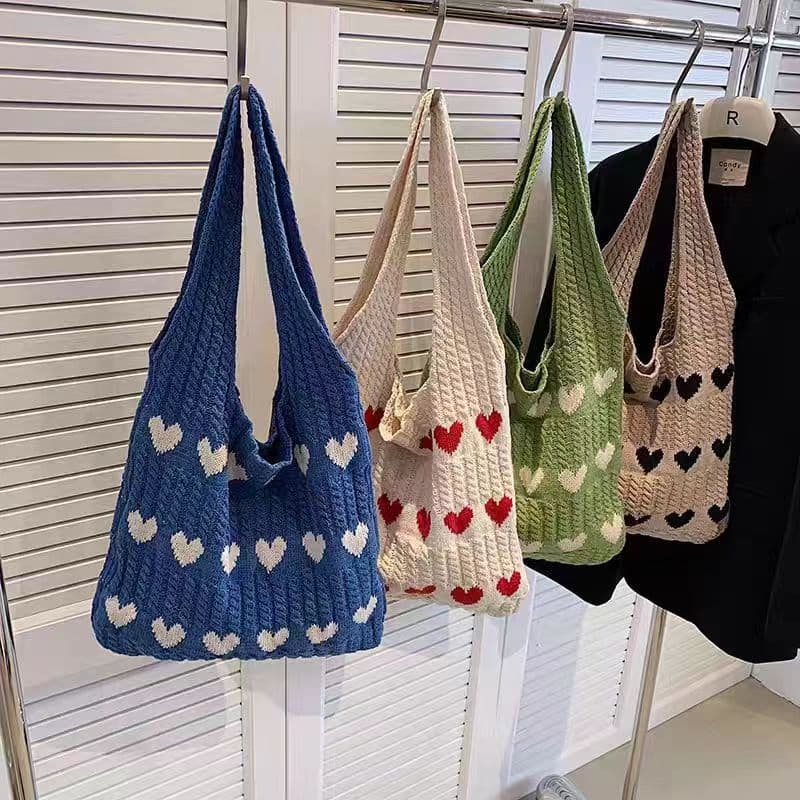 Yarn Bag 2024 New Fashion Hand Knitted Hollow Out Bag Women's Casual Shoulder Bag Yarn Tote Bag