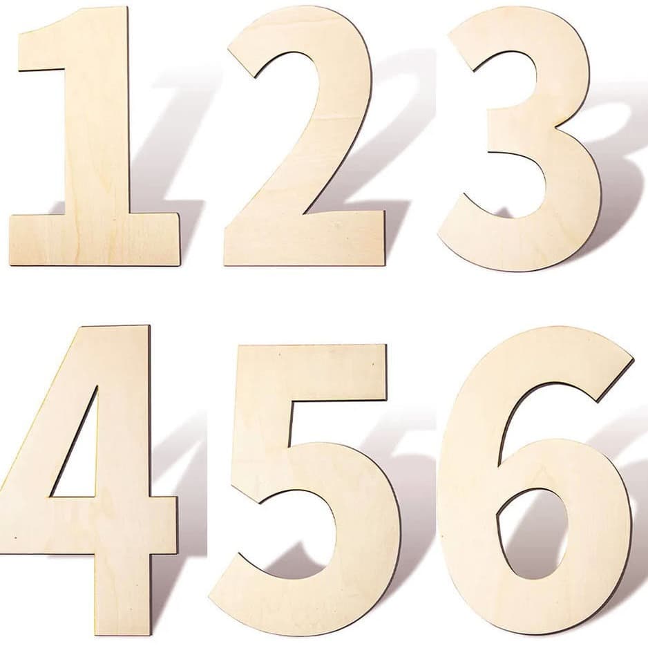 Amazon Hot Selling Wooden Number Sign Laser Engraved Wood Number Chips 0123456789 Wood Number Decorations
