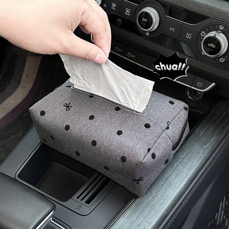 Car tissue box Polka-dot bow car seat back hanging tissue box Internet celebrity multi-functional car tissue box
