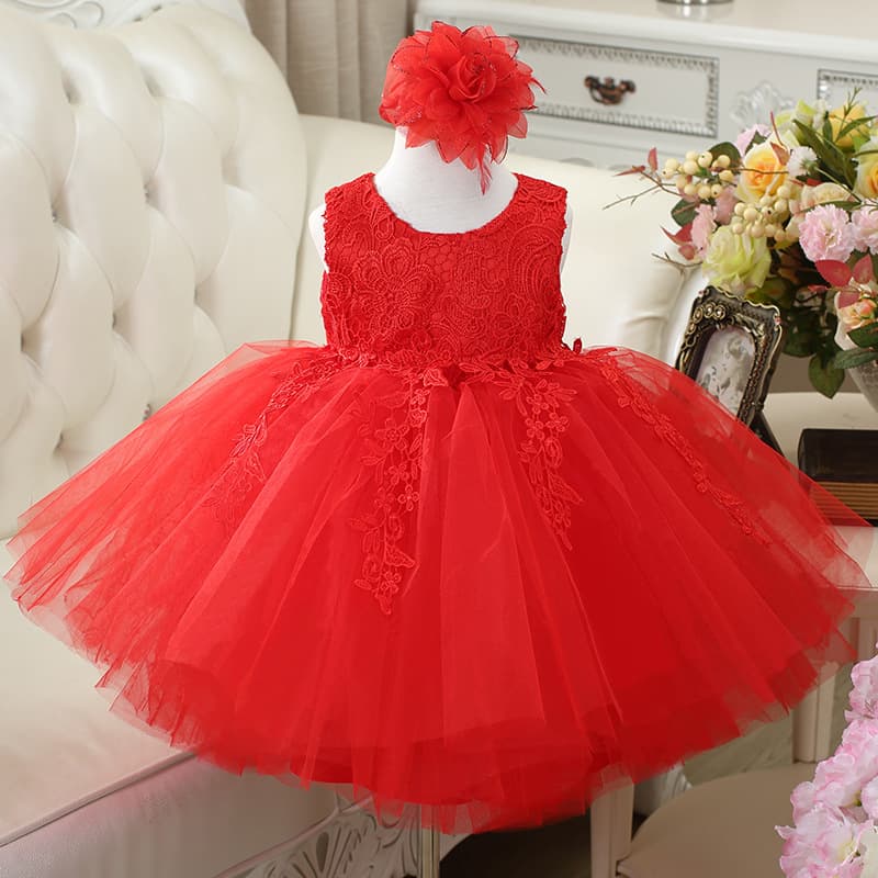 Princess Vest Dress European Style Girls Birthday One Year Old Baby Doll Dress Long Sleeve Lace Pure Color Winter Season