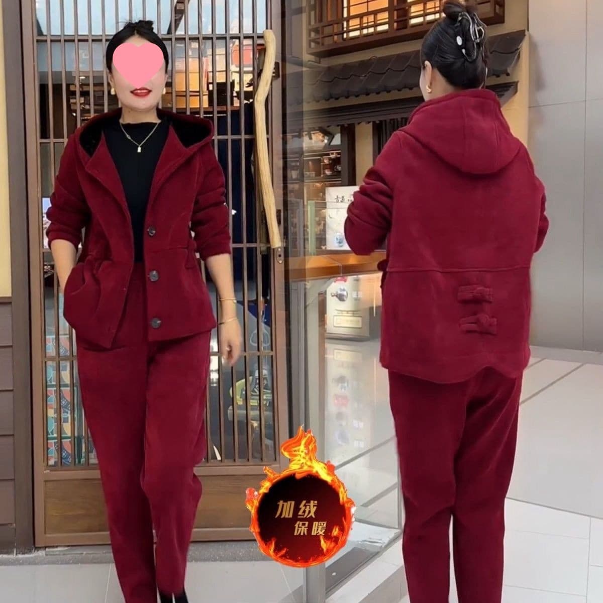 Mom Autumn Winter Set Jacket Pants New Arrival Middle-aged Loose Hooded Fashion Chic Slimming Two-piece Set