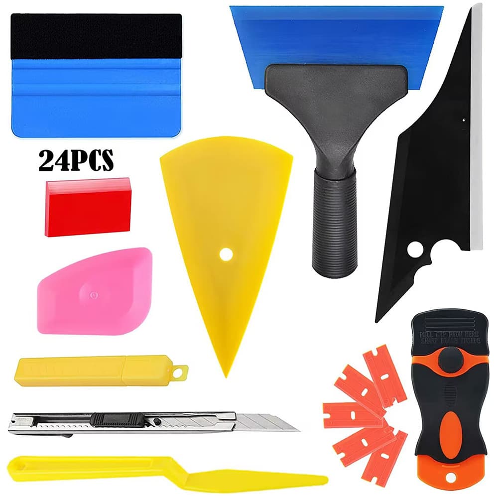 24-Piece Car Window Film Installation Tool Kit Felt Squeegee Metal PP Home Decor Lightweight Set for Car Window Film Application