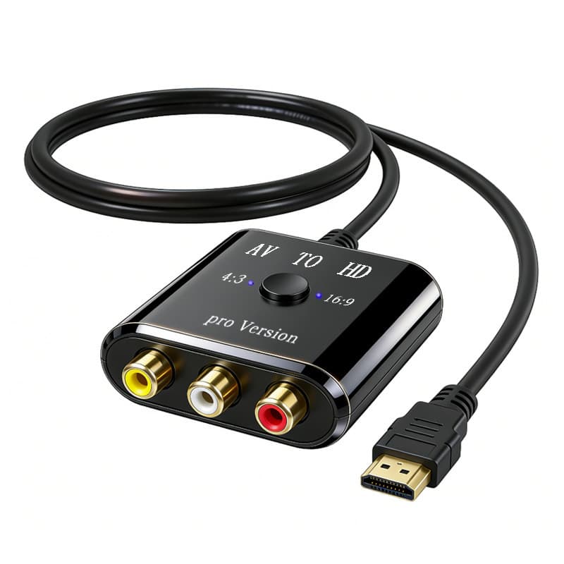 AV to HDMI Converter, AV to HDMI High-Definition Video Converter, AV2HDMI White Box 4:3 / 16:9