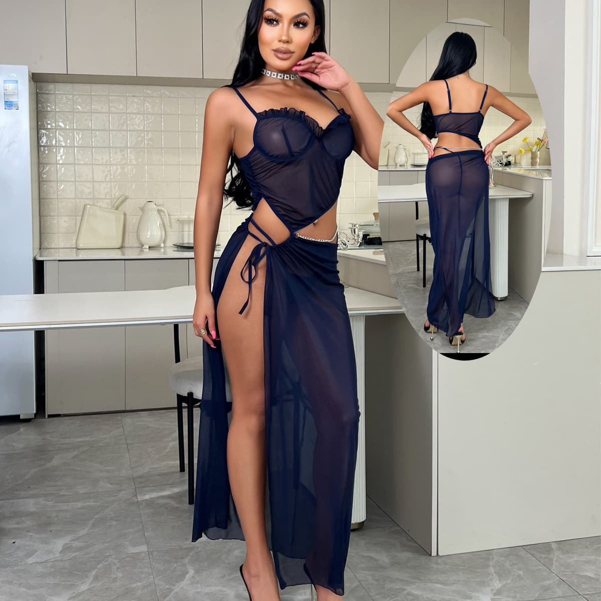 Amazon US/EU Cross-border Sexy Lingerie Pure Desire Sheer Mesh Slit Sleepwear Factory Wholesale Erotic Lingerie for Women