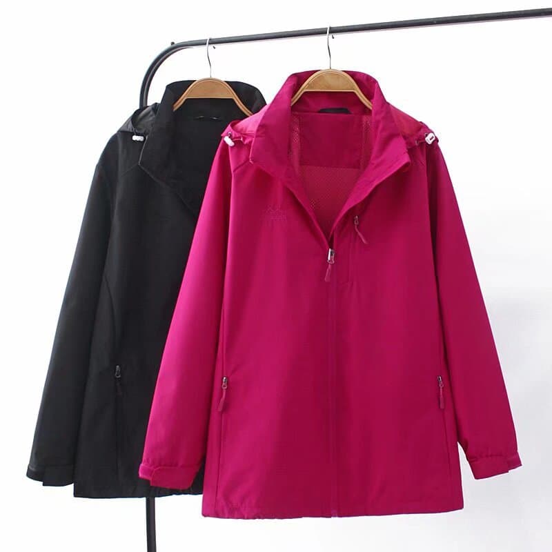 Plus Size Women's Jacket Hooded Casual Hoodie 2022 Spring Simple Versatile Fat Girl Coat Solid Color Windbreaker 201