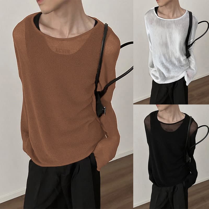 2025 Summer New European and American Round Neck Drop Shoulder Long Sleeve Thin Casual Loose T-Shirt