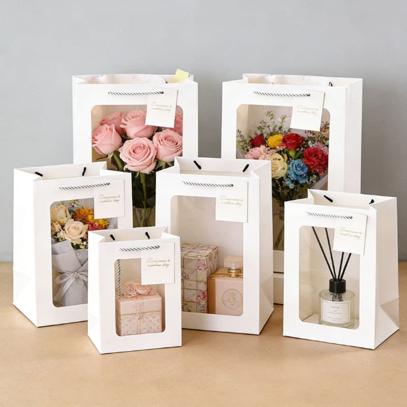 Mother's Day gift box, gift packaging bag, window bag, transparent hand-held gift bag, hand bag, flower bouquet hand bag