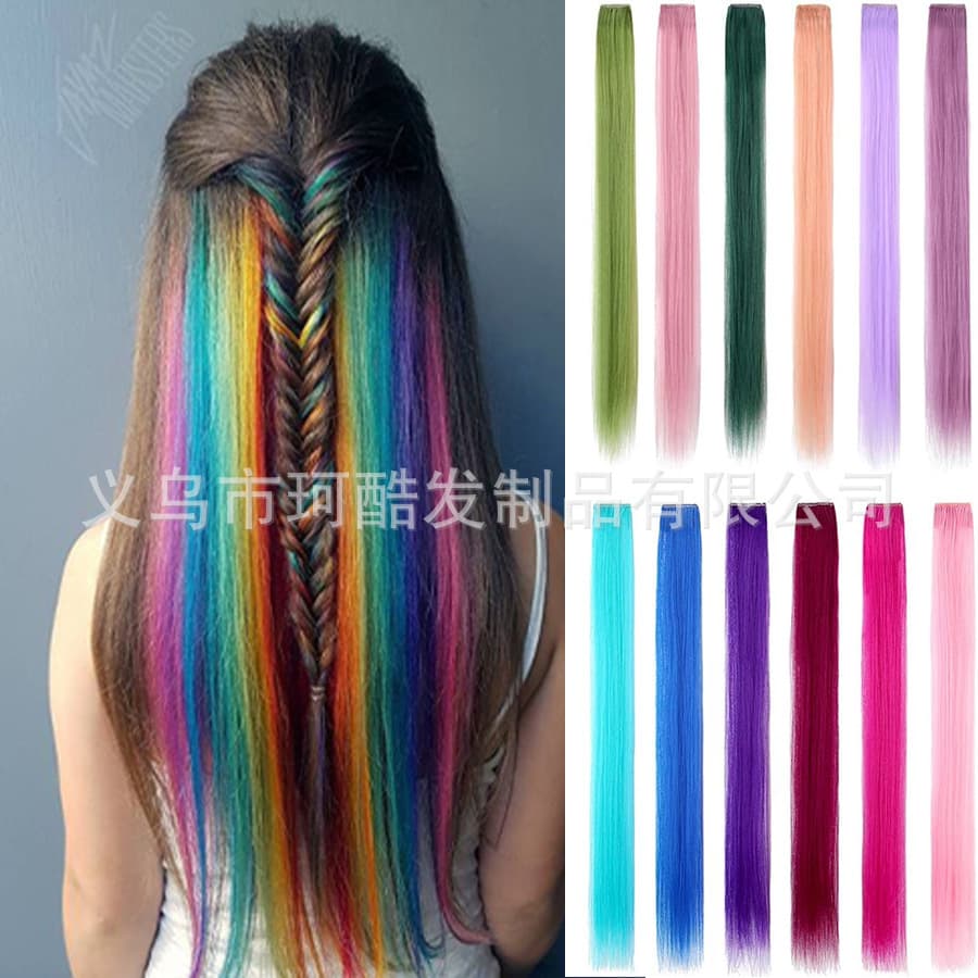 Wig hair extensions, colored hair extensions, straight hair extensions, colored hair extensions, artificial hair, high temperature silk curly hair extensions, women's length
