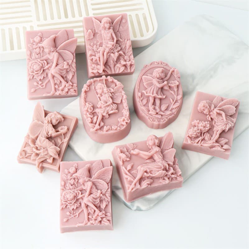 Flower Fairy Girl Soap Mold Mermaid Square Handmade Soap Figure Relief Cake Silicone Baking