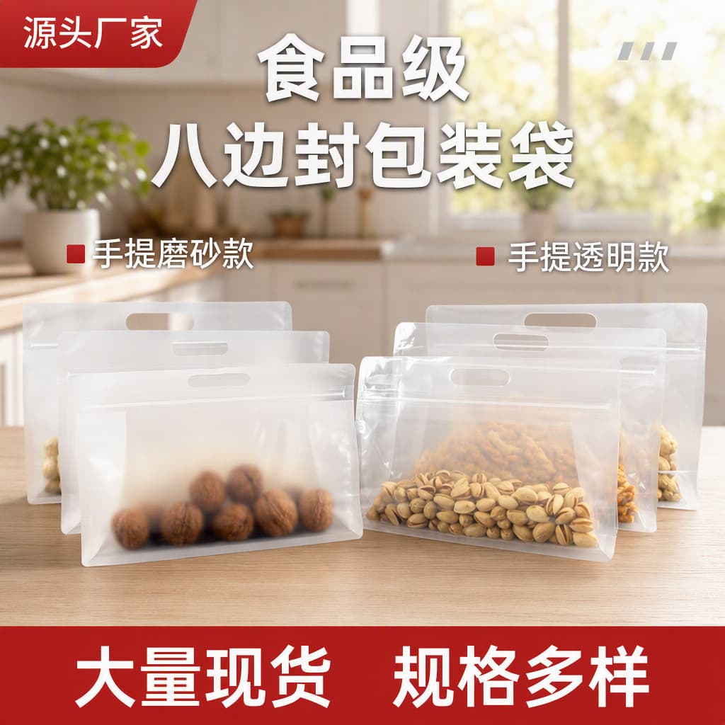 Clear Eight-Side Seal Stand-Up Pouch Ziplock Bag Food Packaging Bag Tea Packaging Bag Handbag Dried Fruit Sealing Bag
