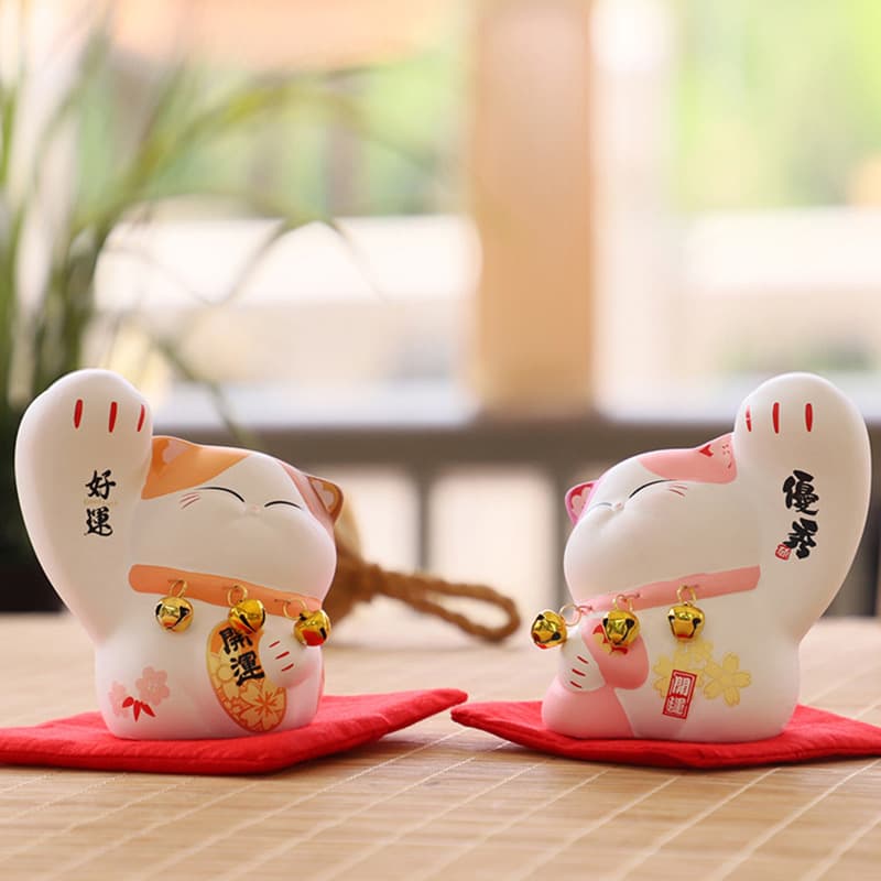 Jinshi Workshop Lucky Cat Big Hand Boss Peach Blossom Cat Living Room Birthday Piggy Bank Piggy Bank Matte Ceramic Ornament