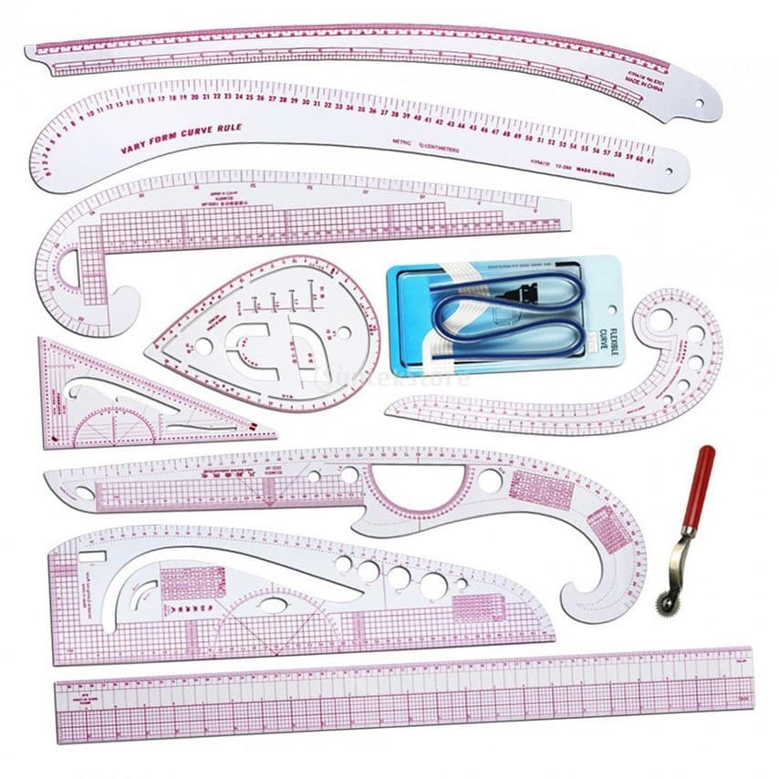 PVC Pattern Making Ruler Set Sleeve Cage Curve Drawing Wheel Combination for Clothing Tailoring And Sewing Tools