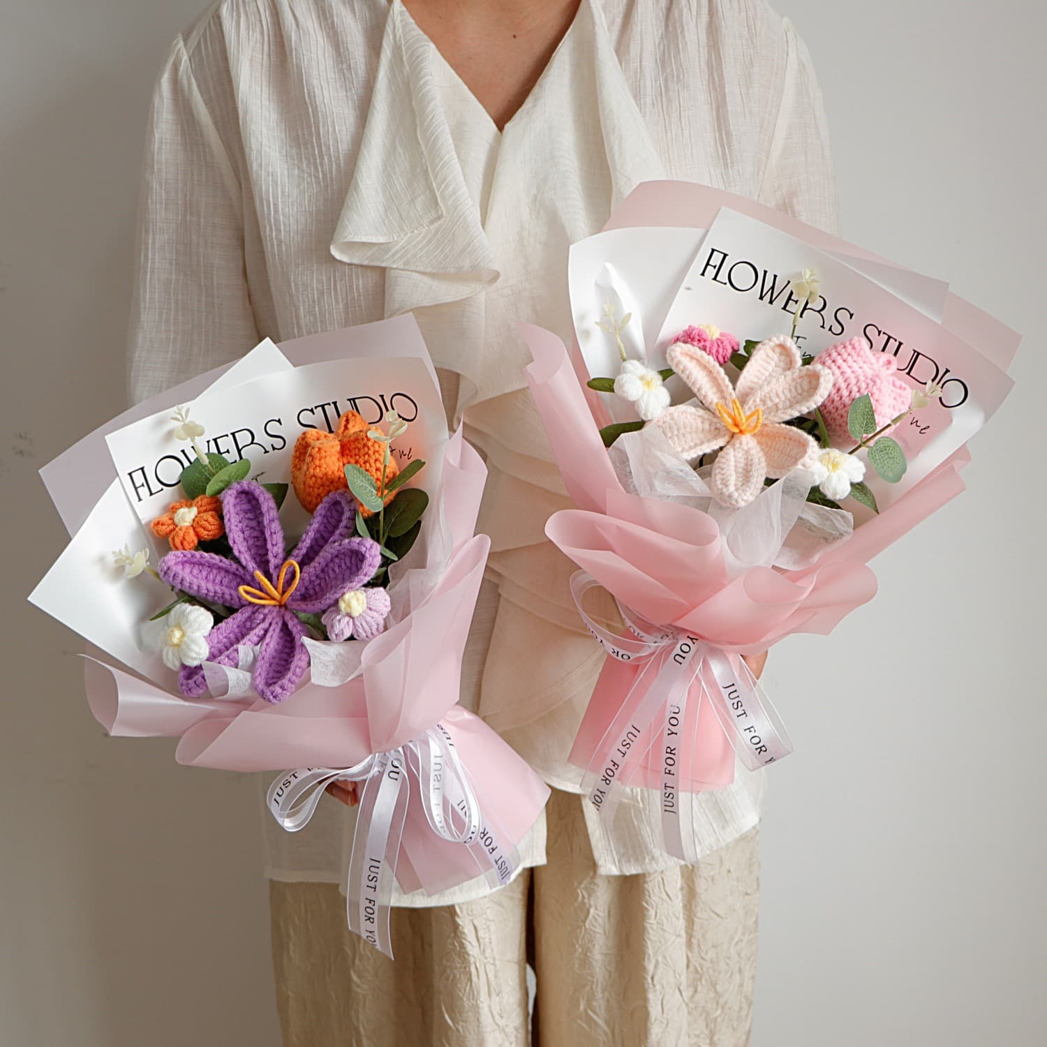 Handcrafted Knitted Flower Bouquet - Wool Roses and Tulips, Teacher's Day Gift for Female Teacher, Mother's Day Gift for Mom